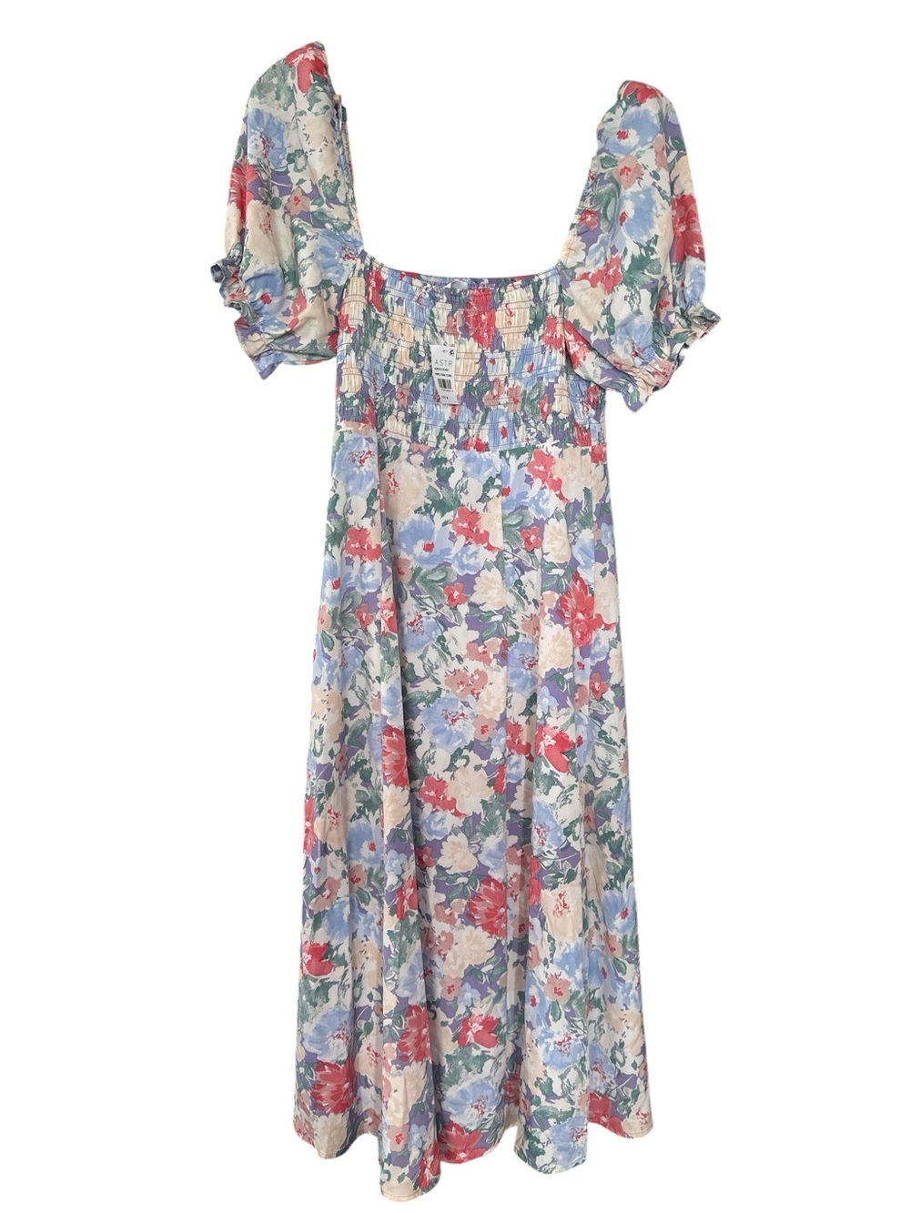 NWT Astr Puff Sleeve Smocked Floral Print Dress - Picture 8 of 11